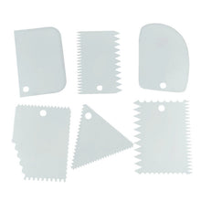 Load image into Gallery viewer, 6Pc Baking Pastry Tools Plastic Dough Knife Icing Fondant Scraper Decorating Plain Smooth Jagged Edge Spatulas Cutters Cake Tool