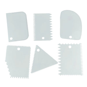 6Pc Baking Pastry Tools Plastic Dough Knife Icing Fondant Scraper Decorating Plain Smooth Jagged Edge Spatulas Cutters Cake Tool