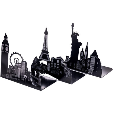 (FR) 1 Pair Of Famous Scenic Spots Style Metal Iron Desk Art Bookend Non-skid Art Bookends Bookrack Book Ends Shelf Rack Sujetalibros
