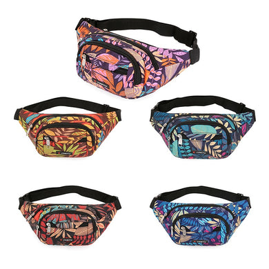 2021 HOT Leaf Printed Female Waist Bags Large Capacity Fanny Pack Men's Belt Bag  Women Fashion Casual Canvas Travel Banana Bags