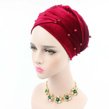 Load image into Gallery viewer, (Wesana) Winter Warm Velvet Turban Caps for Women Long Tail Female Head wraps Muslim Scarf Hijab