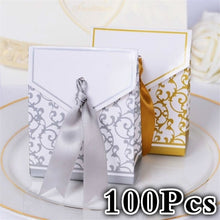 Load image into Gallery viewer, 100pcs Wedding Favours Birthday Party Favor Bags Gold Sliver Flower Candy Boxes Bag Favor Sweet Cake Gift Party