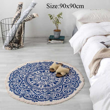 Load image into Gallery viewer, Round Cotton Linen Bohemia Prayer Tassels Carpet Table Area Rugs Modern Non-Slip Yoga Bath Mats Footcloth