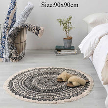 Load image into Gallery viewer, Round Cotton Linen Bohemia Prayer Tassels Carpet Table Area Rugs Modern Non-Slip Yoga Bath Mats Footcloth
