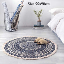Load image into Gallery viewer, Round Cotton Linen Bohemia Prayer Tassels Carpet Table Area Rugs Modern Non-Slip Yoga Bath Mats Footcloth