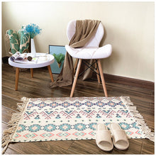Load image into Gallery viewer, Round Cotton Linen Bohemia Prayer Tassels Carpet Table Area Rugs Modern Non-Slip Yoga Bath Mats Footcloth