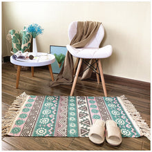 Load image into Gallery viewer, Round Cotton Linen Bohemia Prayer Tassels Carpet Table Area Rugs Modern Non-Slip Yoga Bath Mats Footcloth