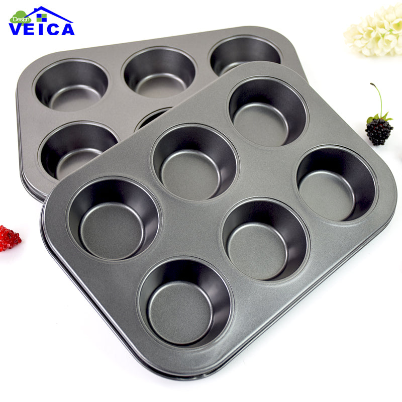 2022 Promotion Baking Dish Round Non Stick Carbon Steel Bakeware 6 Cups Cake Cupcake Mold Pan Cookie Baking Pan
