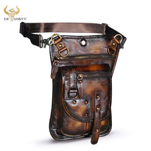 Load image into Gallery viewer, Natural Leather Design Men Small Casual Messenger Mochila Bag Retro Travel Belt Fanny Waist Belt Pack Drop Leg Bag Pouch 2141