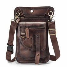 Load image into Gallery viewer, Natural Leather Design Men Small Casual Messenger Mochila Bag Retro Travel Belt Fanny Waist Belt Pack Drop Leg Bag Pouch 2141