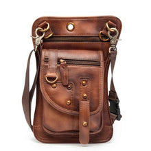 Load image into Gallery viewer, Natural Leather Design Men Small Casual Messenger Mochila Bag Retro Travel Belt Fanny Waist Belt Pack Drop Leg Bag Pouch 2141