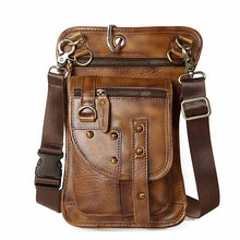 Load image into Gallery viewer, Natural Leather Design Men Small Casual Messenger Mochila Bag Retro Travel Belt Fanny Waist Belt Pack Drop Leg Bag Pouch 2141