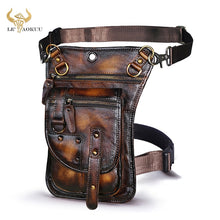 Load image into Gallery viewer, Natural Leather Design Men Small Casual Messenger Mochila Bag Retro Travel Belt Fanny Waist Belt Pack Drop Leg Bag Pouch 2141