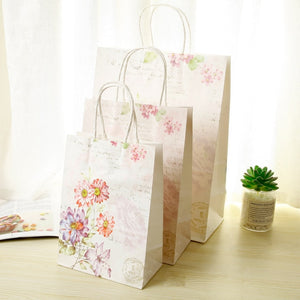 10pcs Retail Vintage Flower Kraft Paper Bags Christmas Festival Party 25*18*10cm Gift Bags with Handles
