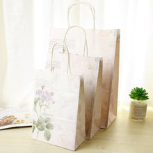 Load image into Gallery viewer, 10pcs Retail Vintage Flower Kraft Paper Bags Christmas Festival Party 25*18*10cm Gift Bags with Handles