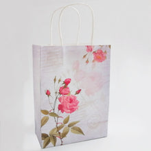 Load image into Gallery viewer, 10pcs Retail Vintage Flower Kraft Paper Bags Christmas Festival Party 25*18*10cm Gift Bags with Handles