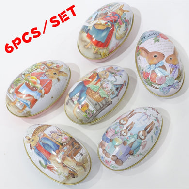 6 Pieces Easter Bunny Dress Printing Alloy Metal Trinket Tin Easter Eggs Shaped Candy Box Tinplate Case Party Decoration