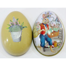 Load image into Gallery viewer, 6 Pieces Easter Bunny Dress Printing Alloy Metal Trinket Tin Easter Eggs Shaped Candy Box Tinplate Case Party Decoration
