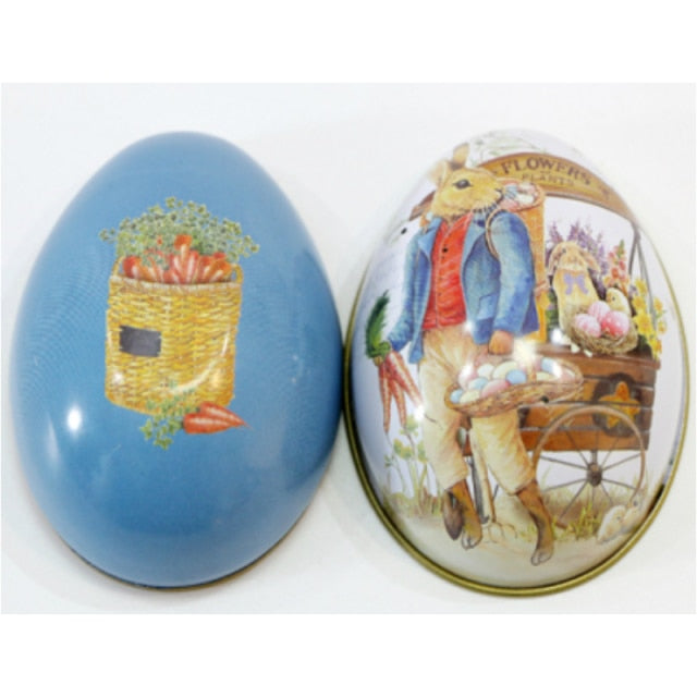 6 Pieces Easter Bunny Dress Printing Alloy Metal Trinket Tin Easter Eggs Shaped Candy Box Tinplate Case Party Decoration