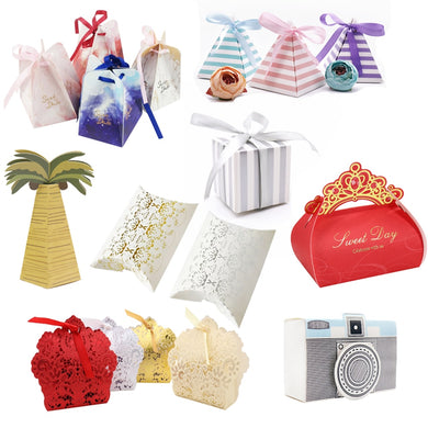 10pcs/set Creative Paper Pyramid Pillow Shape Candy Box Baby Shower Wedding Festival Party Chocolate Return Gift Box Supply