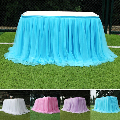 Colorful Wedding Dinning Dinner Tablecloth White Pink Blue Gauze Table Skirt Elegant Romantic birthday Party decoration