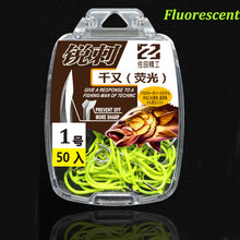 Load image into Gallery viewer, 50pcs Fishing Hooks Set Coating High Carbon Stainless Steel Barbed Blue Green Carp Fish Hooks Sharped Flattened Fishhook 0.3#-5#