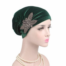 Load image into Gallery viewer, 2020 New jewelry velvet turban caps muslim rhinestone hijab scarf bonnet women headband turbans islamic wrap head scarves