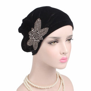 2020 New jewelry velvet turban caps muslim rhinestone hijab scarf bonnet women headband turbans islamic wrap head scarves