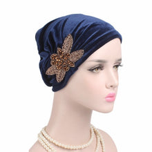 Load image into Gallery viewer, 2020 New jewelry velvet turban caps muslim rhinestone hijab scarf bonnet women headband turbans islamic wrap head scarves
