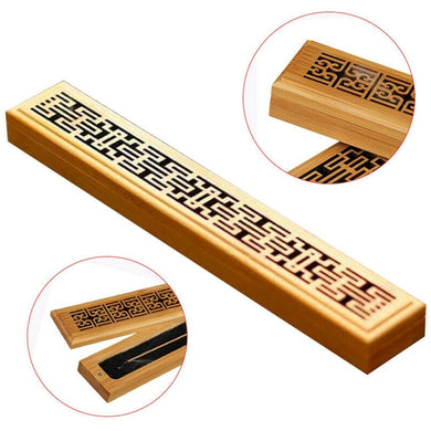 Bamboo Wooden Incense Stick Holder Burning Joss Insence Box Burner Ash Catcher