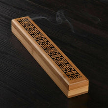 Load image into Gallery viewer, Bamboo Wooden Incense Stick Holder Burning Joss Insence Box Burner Ash Catcher