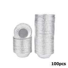 Load image into Gallery viewer, 100pcs Aluminum Foil Egg Tart Pan Molds Mini Pot Pie Bake Plate Disposable Baking Cups Round Tart Base Cupcake Case Tin Tray Set