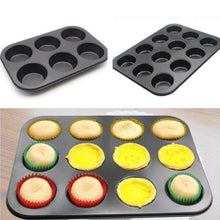 Load image into Gallery viewer, 6/12 Holes Non-stick Round Cupcake Pan Muffin Tray Cupcake Mold Muffin Pan Carbon Steel Baking Pan Pudding Bakeware Biscuit Pan