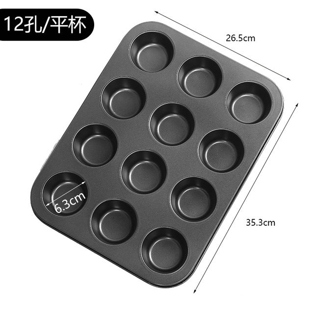6/12 Holes Non-stick Round Cupcake Pan Muffin Tray Cupcake Mold Muffin Pan Carbon Steel Baking Pan Pudding Bakeware Biscuit Pan