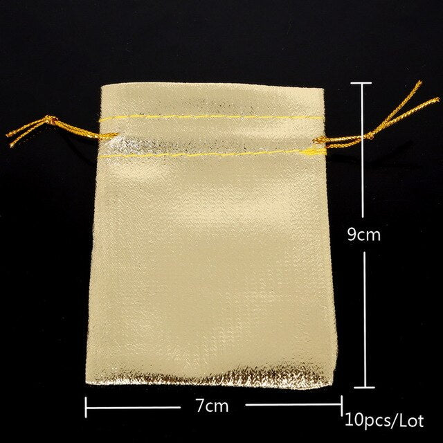 10pcs/lot Adjustable Jewelry Packing silver/gold Drawstring Velvet bag Drawable Organza Pouch Christmas Wedding Gift Jewelry Bag
