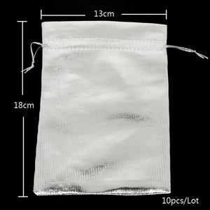 10pcs/lot Adjustable Jewelry Packing silver/gold Drawstring Velvet bag Drawable Organza Pouch Christmas Wedding Gift Jewelry Bag