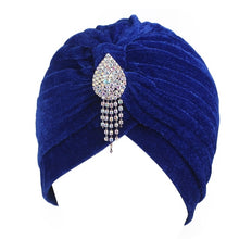 Load image into Gallery viewer, (FR) 1920s Women&#39;s Ruffle Turban Hat Glitter Pleated Stretch Head Wraps Chemo Cap with Detachable Crystal Brooch