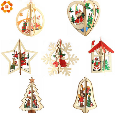 3Sets/Lot 3D Creative Christmas Wooden Pendants Ornaments For Home Christmas Party Xmas Tree Ornaments Kids Gifts Decorations