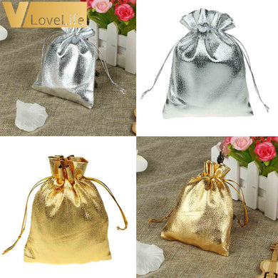 50pcs Organza Pouches Wedding Party Candy Bags Gold Silver Metallic Foil Gifts Box Christmas Tree Decorations Wholesale