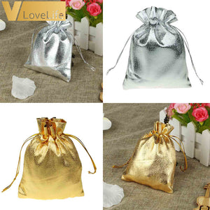 50pcs Organza Pouches Wedding Party Candy Bags Gold Silver Metallic Foil Gifts Box Christmas Tree Decorations Wholesale