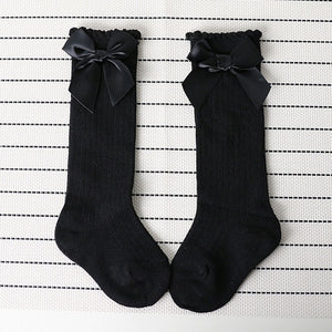 Baby Girls Socks Knee High Princess Socks With Bows Girl Cute Baby Sock Cotton Long Tube Bow Stripes Children Socks 2020