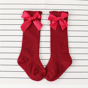 Baby Girls Socks Knee High Princess Socks With Bows Girl Cute Baby Sock Cotton Long Tube Bow Stripes Children Socks 2020