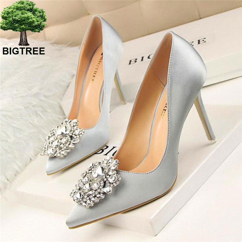 Crystal Wedding Bridal Shoes Women Sexy Pointed Toe High Heels 10cm Shoes