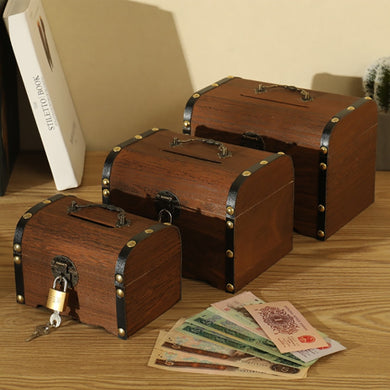 1PC Wooden Piggy Bank Safe Money Box Savings Wood Carving Handmade Vintage Retro Gifts