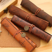 Load image into Gallery viewer, (FR) New Treasure Map Leather PU Retro Pencil bag Cosmetic Bag Roll Pen Bag For Student Gifts Stationery Brush Makeup Supplies