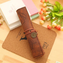 Load image into Gallery viewer, (FR) New Treasure Map Leather PU Retro Pencil bag Cosmetic Bag Roll Pen Bag For Student Gifts Stationery Brush Makeup Supplies