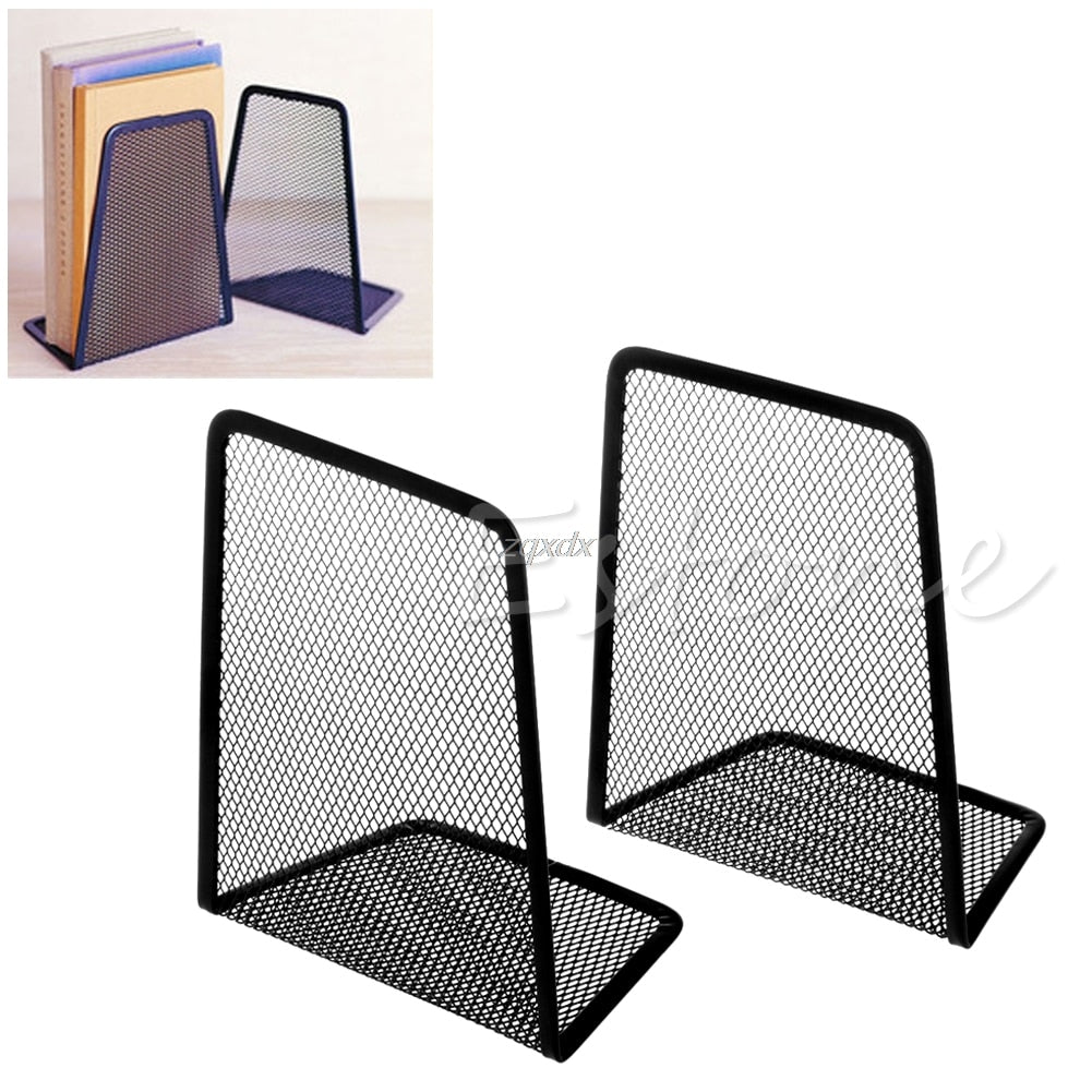 1 Pair Metal Mesh Desk Organizer Desktop Office accessories Home Book Holder Bookends Black Drop ship